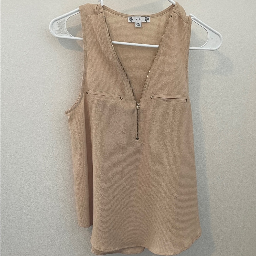 Iris Beige Sleeveless Blouse with Zipper